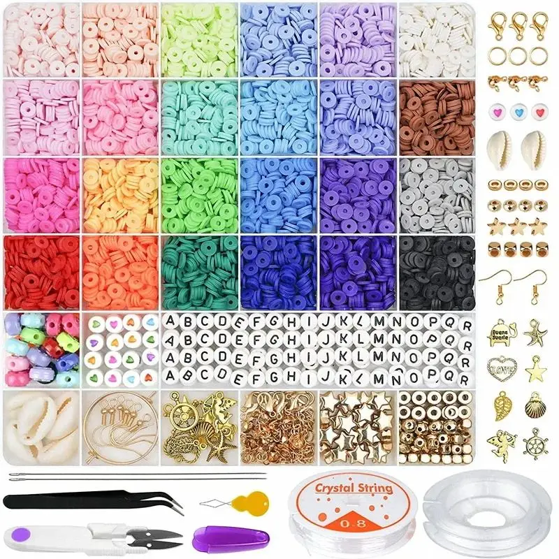 6MM Polymer Clay Beads Set Fashion Clay Flat Chips For Bracelet Making Mixed Clay Beads Accessories Kit DIY Jewelry Making Set images - 6