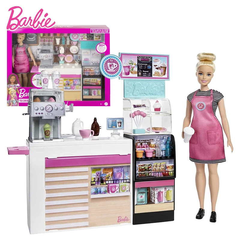 Original Barbie Doll Coffee Shop Playset Cafe Bar Drink 20+ Accessories Cosplay 1/6 Doll for Girls Kids Toys for Children Gift original barbie doll coffee shop playset cafe bar drink 20 accessories cosplay 1 6 doll for girls kids toys for children gift