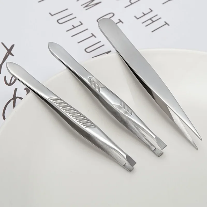 Stainless Steel Oblique Semi-gold Plated Eyebrow Tweezers Hair Trimmer Beauty Tools