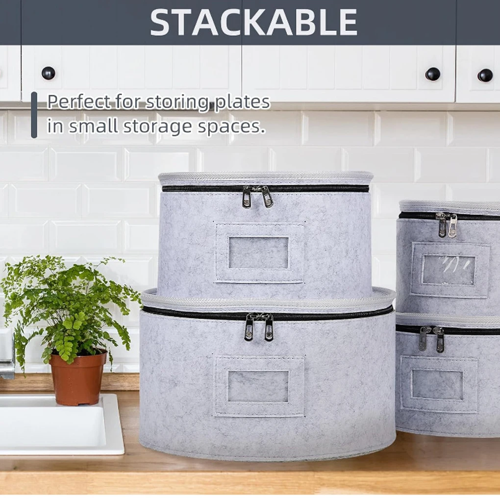 4Pcs/set Felt Storage Bag Glass Cup Plate Soup Spoon Case Dish Fabric Holder Porcelain Plates Anti-collision Felt Storage Bin 3