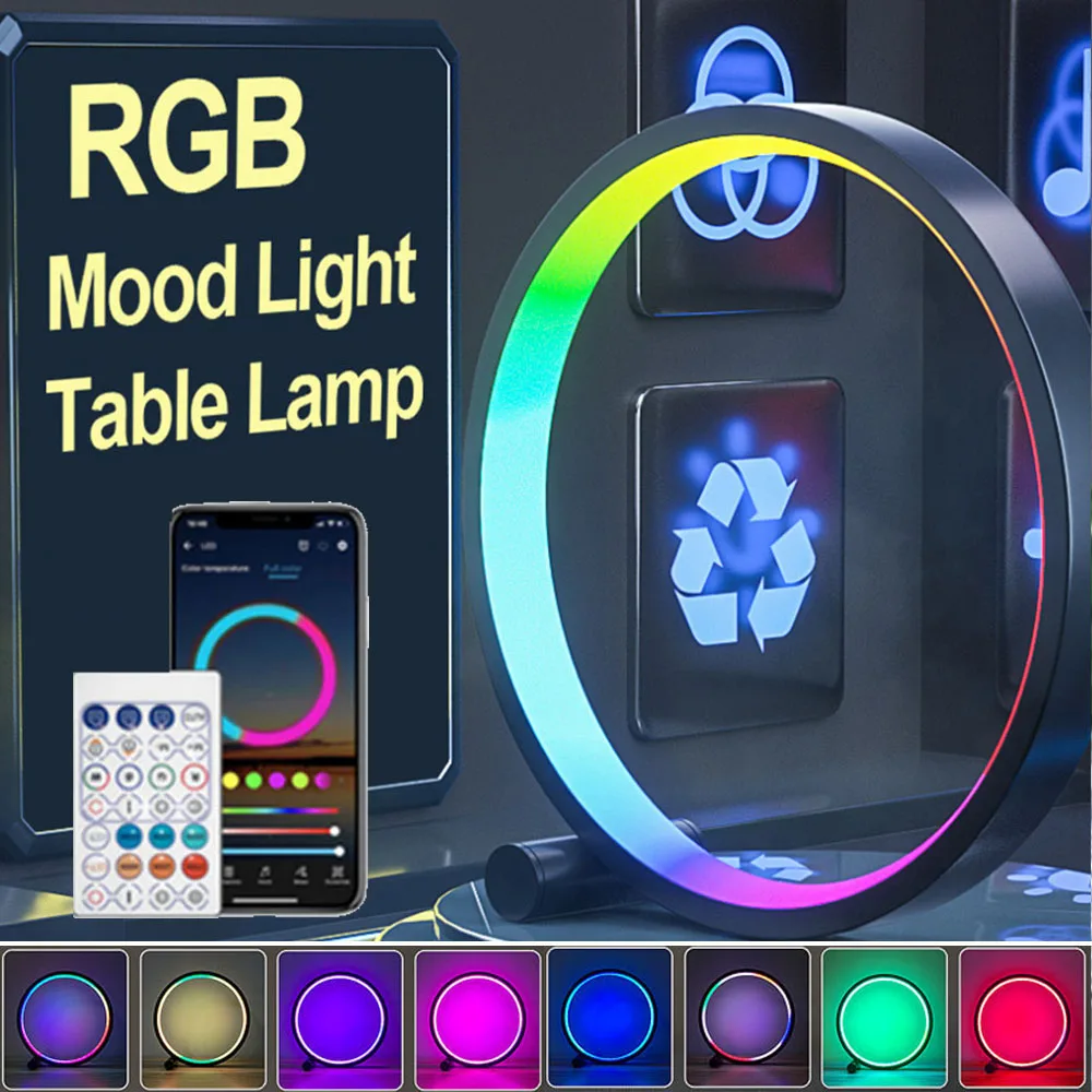 3000K-6000K Circle Modern Night Light Dimmable Table Lamp 10" RGB Lighting Smart APP Control Led lights for Room Bedside Bedroom candle night