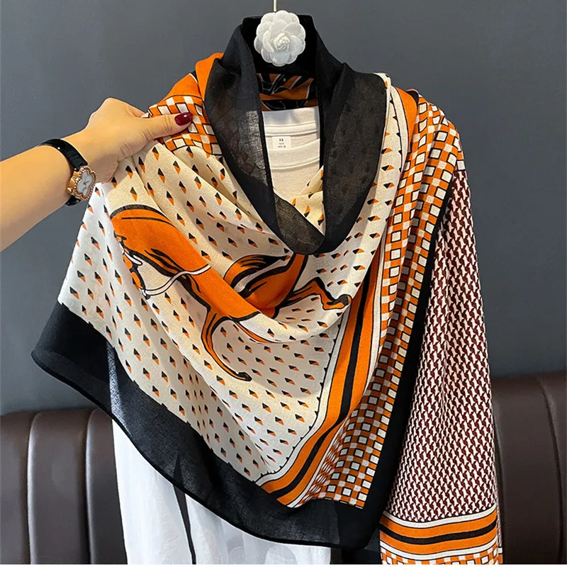 New retro carriage fashion cotton and linen feel oversized silk scarf gauze female summer air conditioning shawl warm scarf
