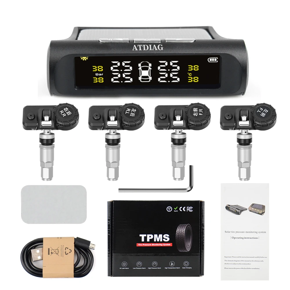 Foldable Car TPMS Tire Pressure Monitoring System LCD Display Solar Power Digital TMPS Auto Security Alarm Tire Pressure Sensor car parking sensor Alarm Systems & Security