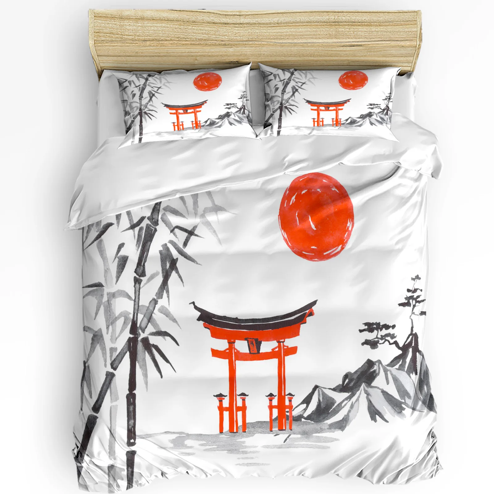 

Sun Mountain Bamboo Ink Painting Bedding Set 3pcs Duvet Cover Pillowcase Kids Adult Quilt Cover Double Bed Set Home Textile