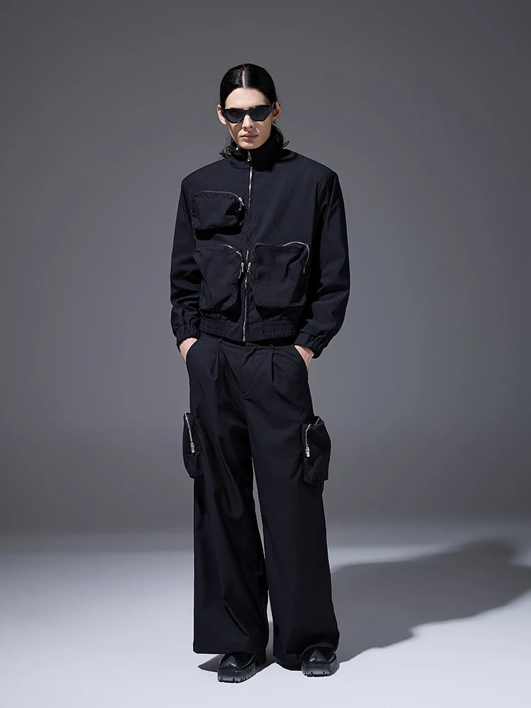 Fashion Men Women 2024 Spring Autumn Pants Zipper Big Pocket Handsome Solid Color Trousers High Street Loose Straight-Leg Pants