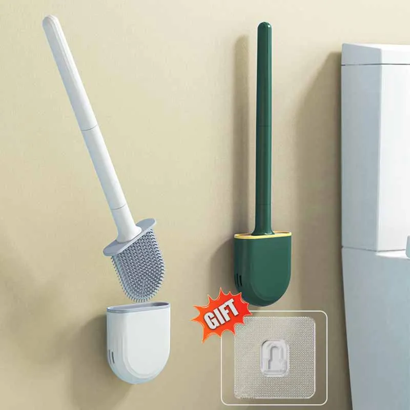 Silicone Toilet Brush and Holder Wall Mounted Bathroom Quick Drying Efficient Professional Deep Cleaning bathroom accessories toilet brush set toilet brush holder