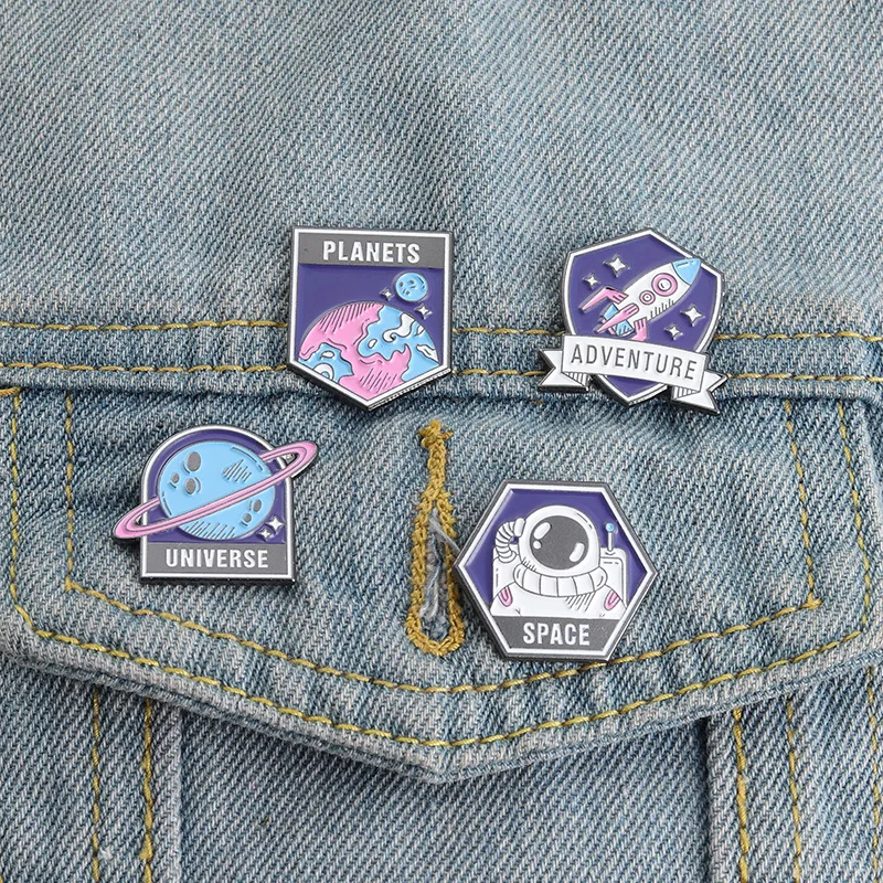 Spaceman Astronaut Rocket Whale Brooch Student Cartoon Aerospace Series Brooch Metal Badge Accessories Enamel Rocket Lapel Pin