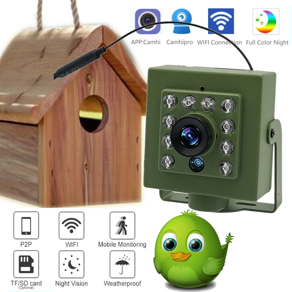 Green Wifi Bird Box Camera Kit Rtmp Live Audio 1920p 1080p Ir Cut Night