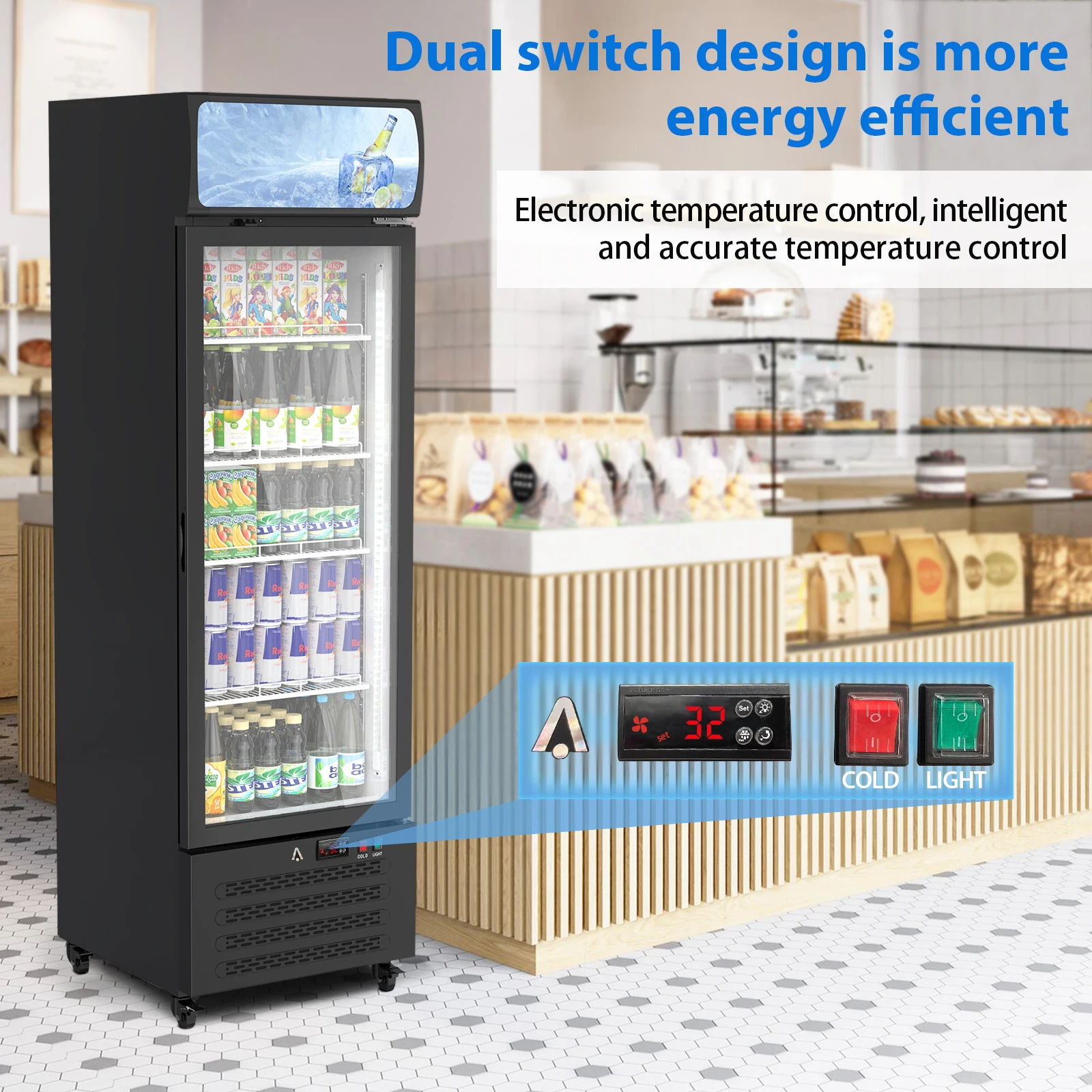 Commercial Display Refrigerator Merchandiser with Glass Door - 11.3 Cu.Ft Upright Drink Fridge Beverage Cooler with LED Lighting 2