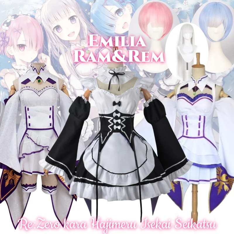 

Anime Game Re:Zero kara Hajimeru Isekai Seikatsu Cosplay Costume Clothes Wig Uniform Cosplay Emilia Ram Rem Cosplay Maid Uniform