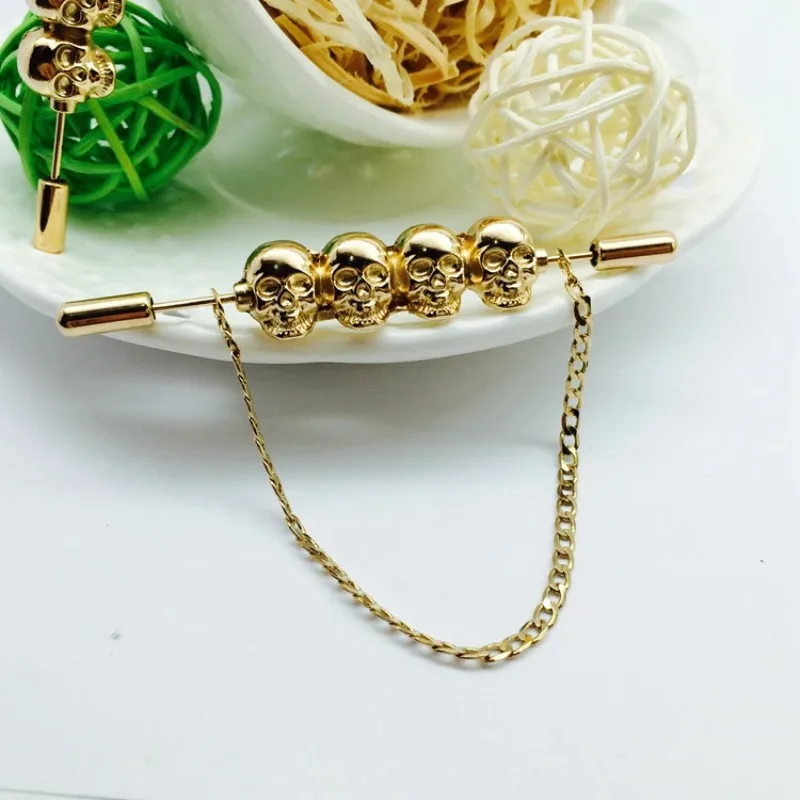 브로치 브로치 브로치 남성용 트렌디 브로치 도금 스켈레톤, The New Hot Skull England Shirt Collar Lapel Tie Rod