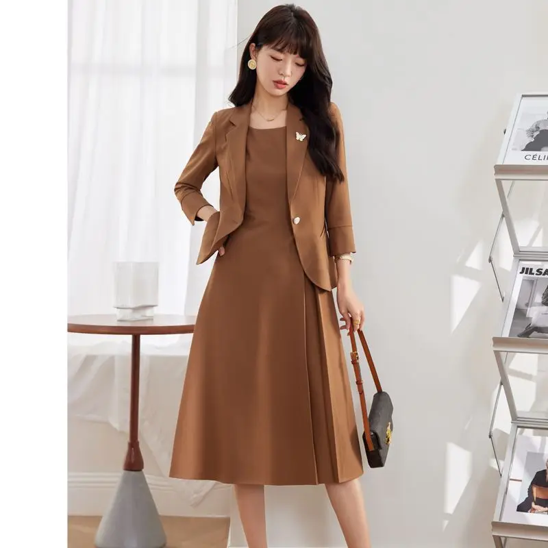 

Insozkdg Elegant Professional Women Suit Fashionable Minimalist Style Show Workplace Style Dress with Blazer New Matching Sets