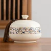 Painted Flower Gold-plated Ceramic Tea Tin with Lid Sealed Box Coffee Candy Jar Porcelain Food Storage Container Storage Jar New 1