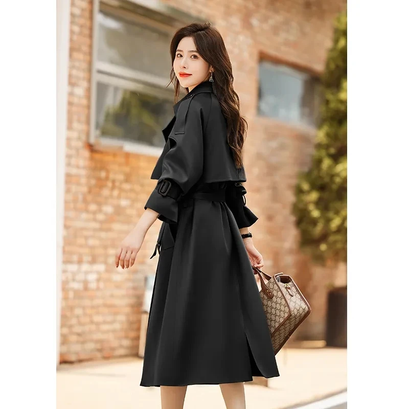 High-Quality Long Trench Coat For Women In Autumn 2025 New Fashion Double Breasted Popular Coat Lace-Up Windbreaker