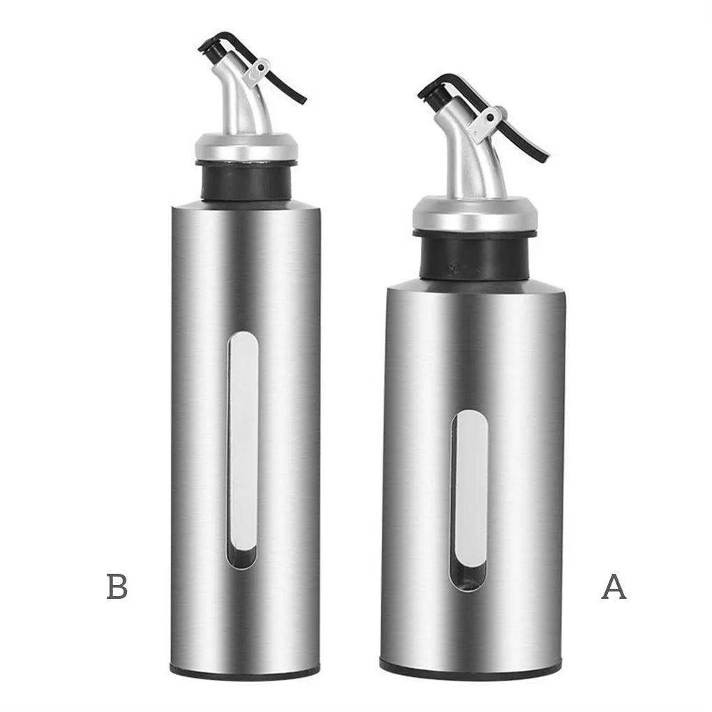 Oil Container Sauce Squeeze Bottles 190ml/290ml Stainless Oil Bottle Sauce Holder Dispenser Glass Visual Window Container Jar for Seasoning Roasting Tools