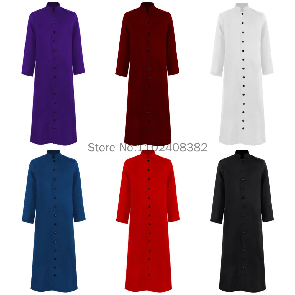 

Church Priest Trench Jacket Cassock Clergy Robe Preacher Men Liturgical Stand Collar Single Breasted Minister Choir Costumes