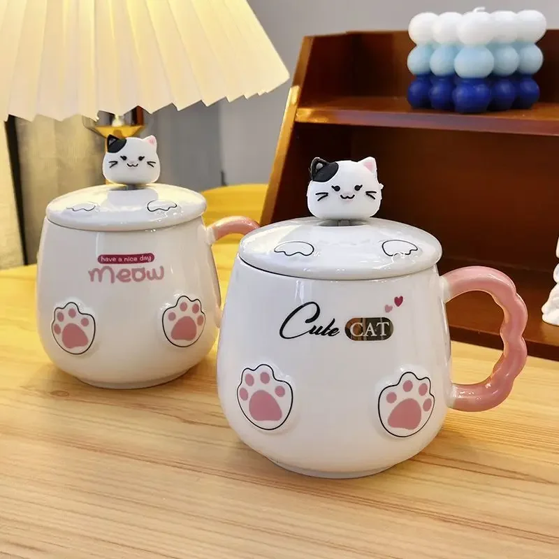 

Christmas Mugs Coffee Cups Free Shipping Very Cute Cat Ceramic Mug Lid Spoon Drinkware Cup for Tea Ceramics & Pottery Travel Go