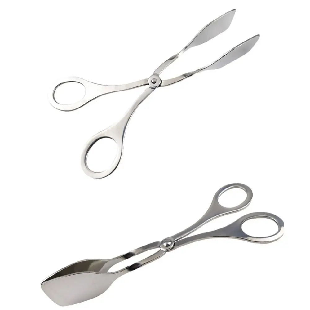 Serving Tongs Stainless Steel Buffet Tongs Mini Bread Clip Food Scissors Shape Salad Steak Clip for Baking Barbecue