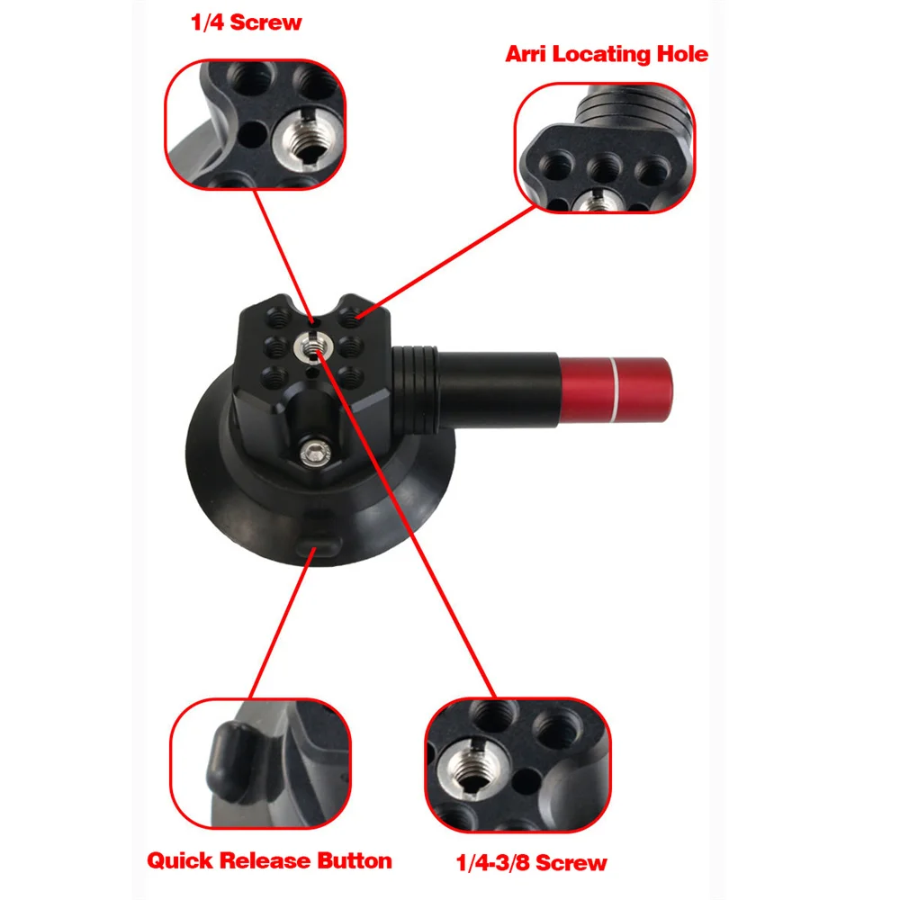 Aluminum Car Action Camera Holder Hand Pump Car Suction Cup w 1/4 3/8 ARRI Loacting Hole For GoPro 12 11 10 9 8 Insta360 Action