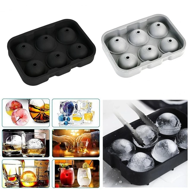 Silicone Ice Cube Trays Round Ice Cube Mold Spheres Ice Ball Maker (6 Round  Ice Ball Black)