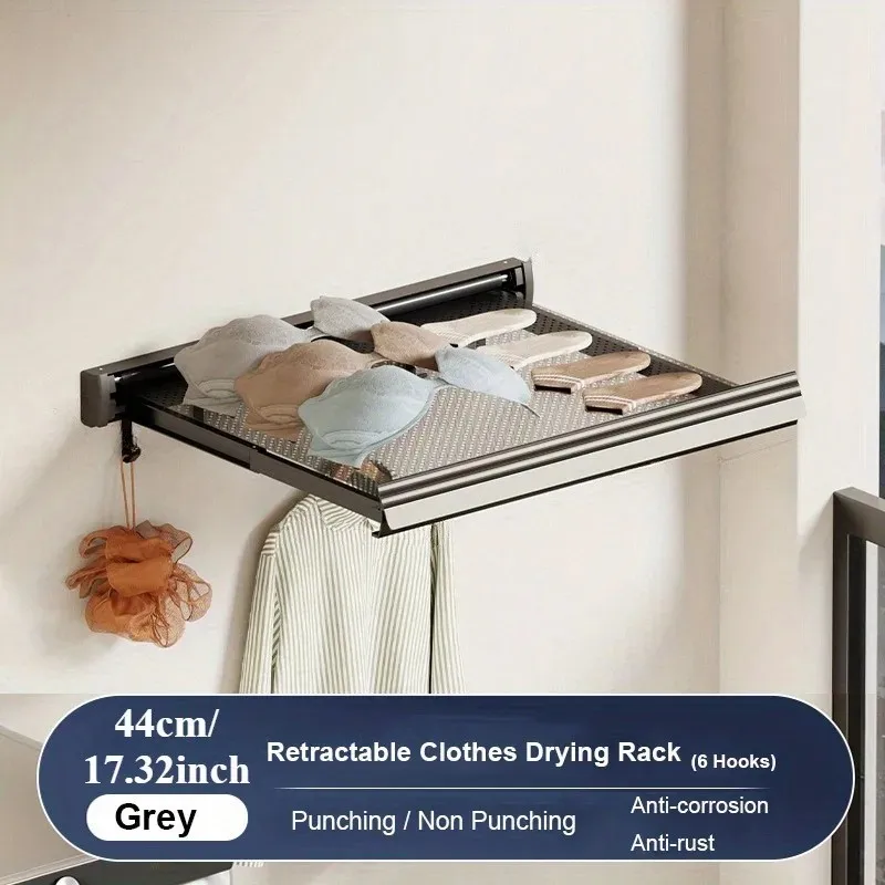 Telescopic clothes drying net indoor no drilling invisible telescopic clothes drying rack bathroom folding storage