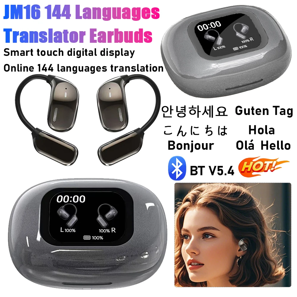 JM16 AI Translators Headphones Bluetooth5.4 Real Time Translation Earbuds 144 Languages Translation Earphone For Travel Business