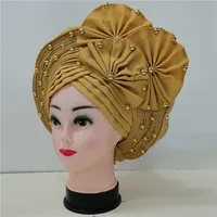 latest aso oke auto gele headtie Already Handmade African Cap Nigerian Wedding Gele Women Braid Turbans Ladies head Wraps 7L0981 6