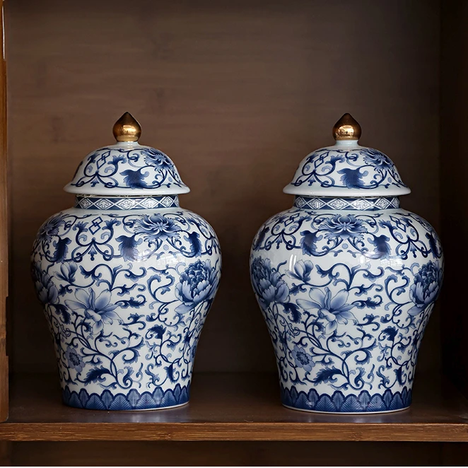 Modern Enamel Painted Flower General Jar Ceramic Sealed Tea Jar Gilded Art Decorative Crafts Storage Bottle Home Decoration tea canister
