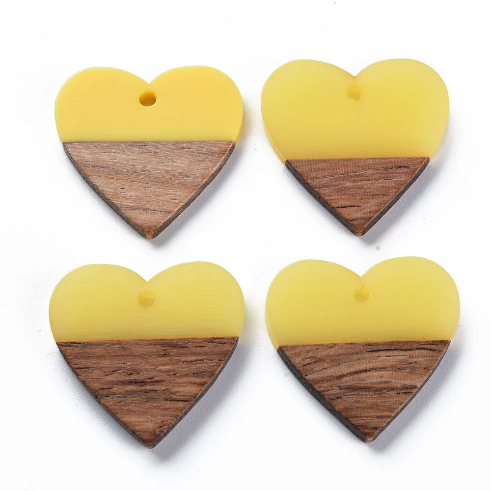 50Pcs Heart Resin Wood Earring Charms Opaque Two Tone Color Pendants for Wooden Earrings Necklace Connectors Jewelry Making DIY