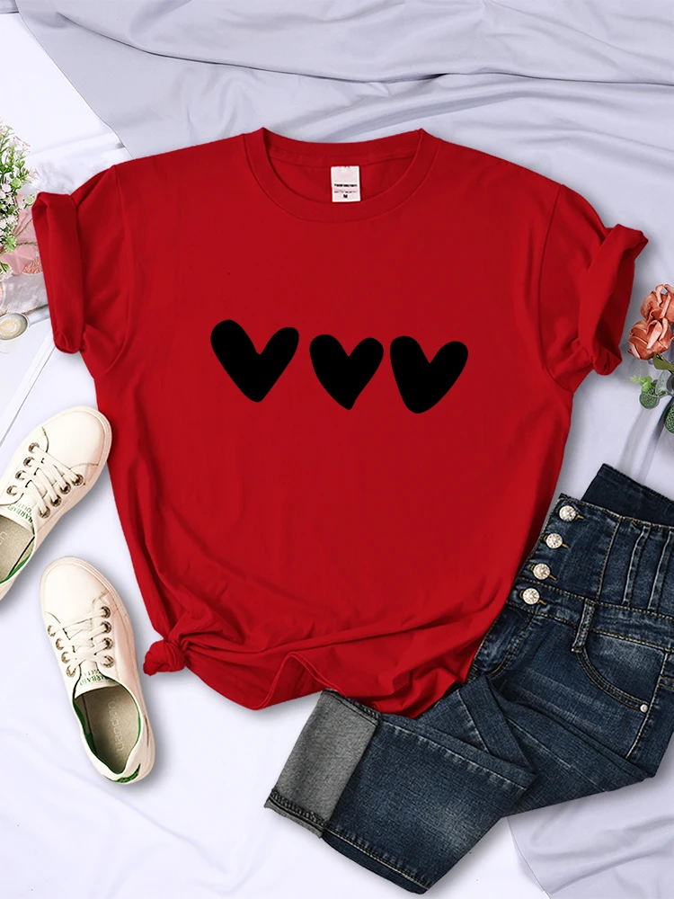 Zwart Hart Afdrukken Vrouwelijke T-shirts Persoonlijkheid Straat Korte Mouw Alle-Math Soft Tee Kleding Casual Ademende Vrouwen Tops