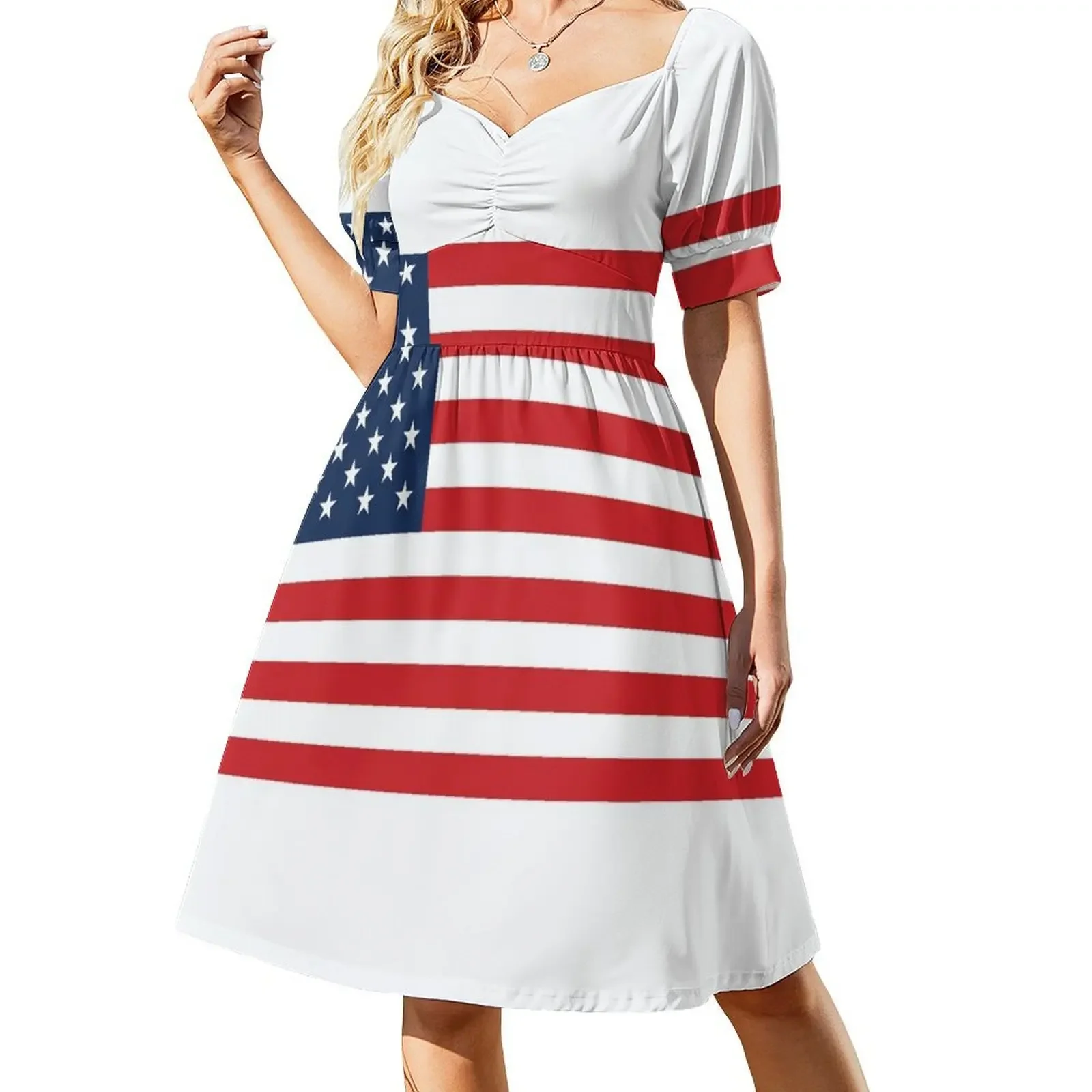 thumbnail image 1 of Bandera estadounidense: estrellas y rayas rojas, blancas y azules. Vestido sin mangas con estampado patriota estadounidense. Vestidos de verano para mujer. Vestido femenino., 1 of 7