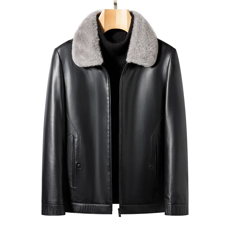 

8853 Autumn and Winter Clothing with Thickened Sheep Belt Fur Collar Leather Coat Jacket