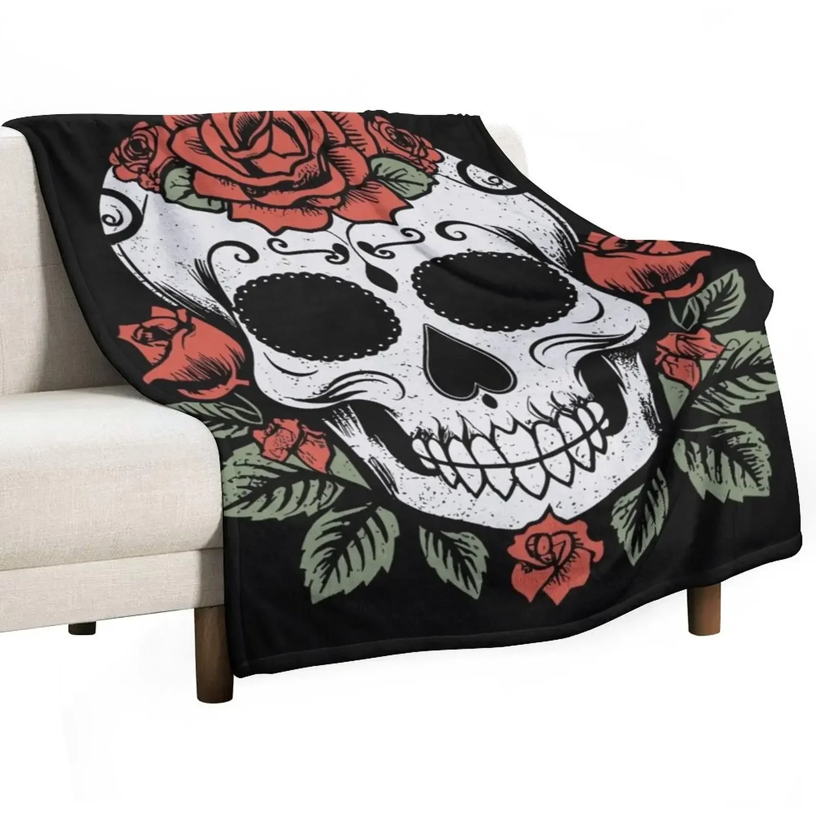 

Sugar Skull with Roses Throw Blanket Decorative Sofa For Baby Decorative Beds Multi-Purpose Blankets