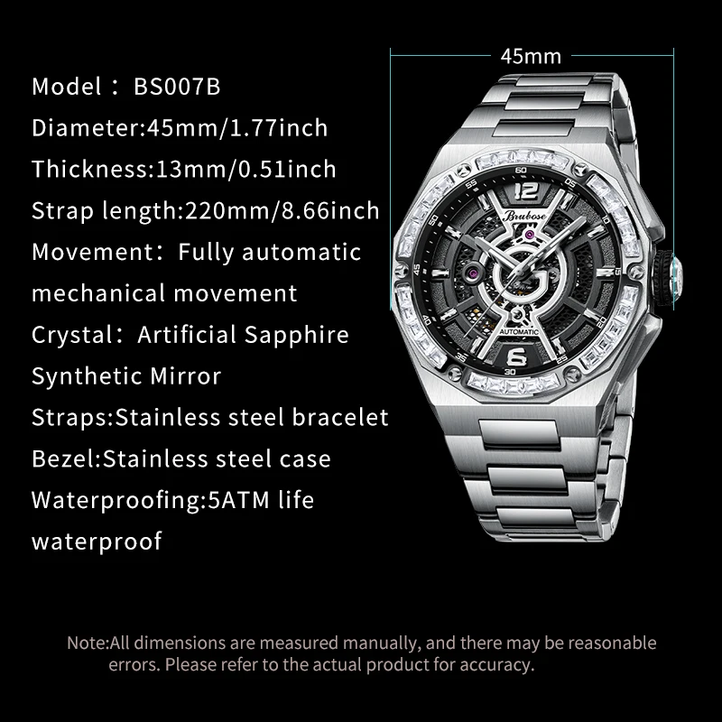 New Business Men's Watch Skeleton Mechanical Watch Luxury Men's Waterproof Luminous Stainless Steel Watch