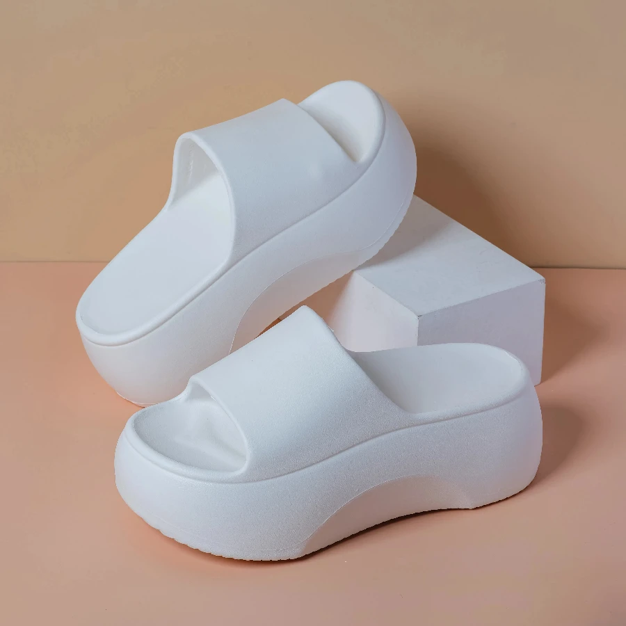 Women's Summer Beach Slippers Solid Color Non-Slip Outdoor Flip Flops with Platform Style Breathable Beach Sandals