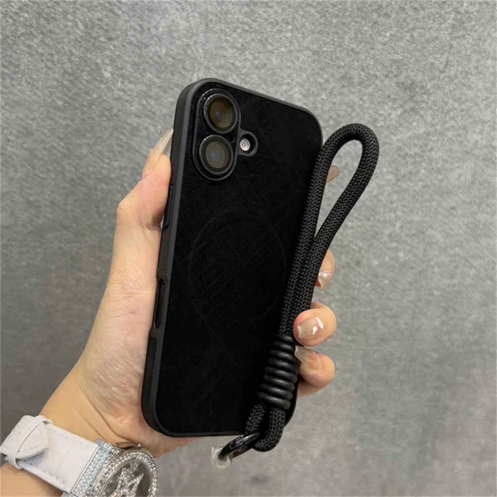 Elegant Magnetic Phone Case with Lanyard Bracelet and Wireless Charging Capability