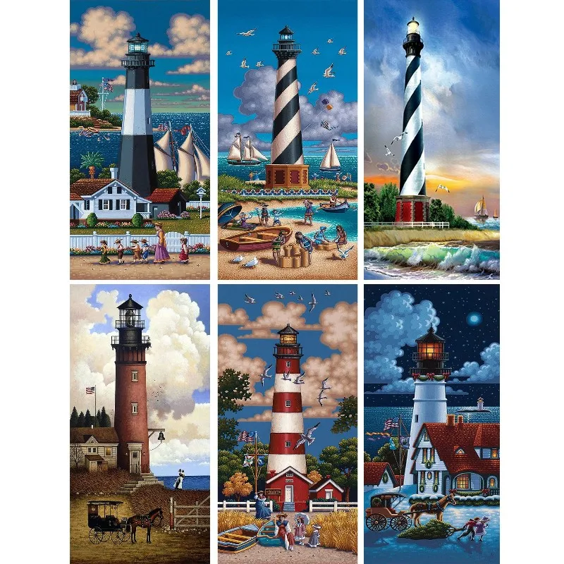

Full Square Drill,5d Diy Diamond Painting Lighthouse Cross Stitch Large Diamond Embroidery Rhinestones Art Unique Homemade Gift.