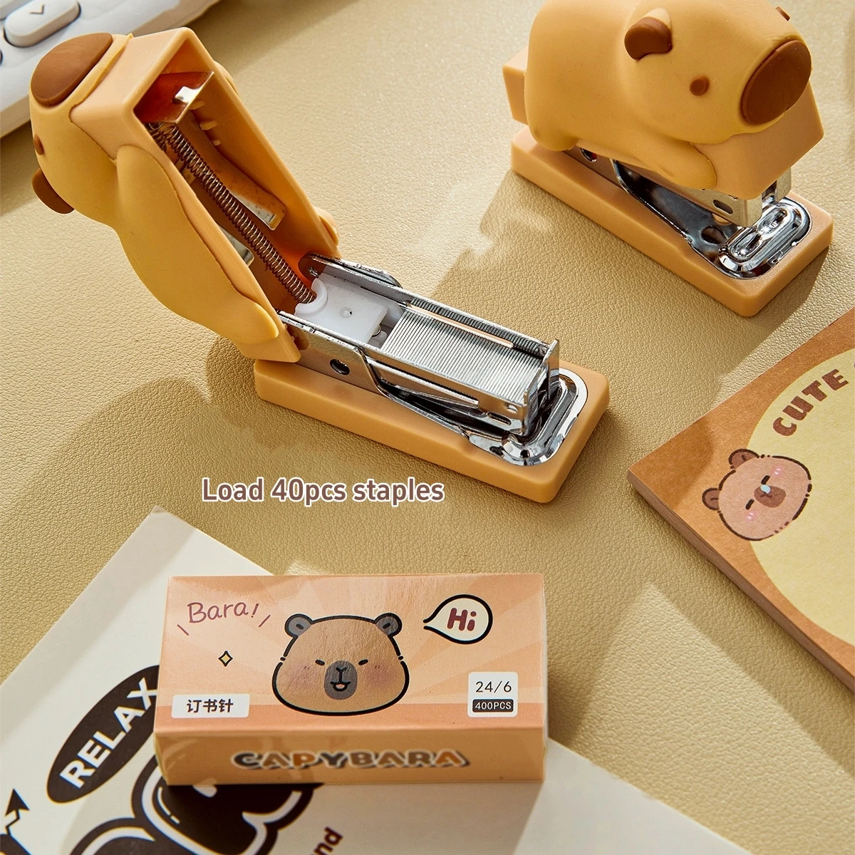 Mini Capybara Stapler 400pcs 24/6 Staples Set Cartoon Design Portable Binder Office Binding Tools F7713 mini stapler set office supplies