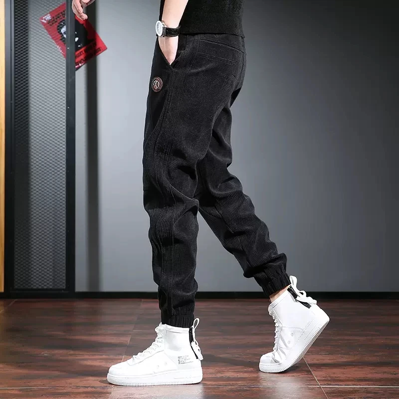 Autumn Fashion Corduroy Pants Men Sport Baggy Pants Streetwear Casual Coffee Elastic Waist Drawstring Jogging Trousers