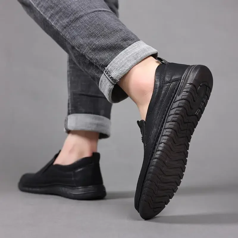 Cow Leather Shoes Men Business Casual Lightweight Soft Bottom Loafers Driving Flat Shoe Slip on Male Footwear Handmade
