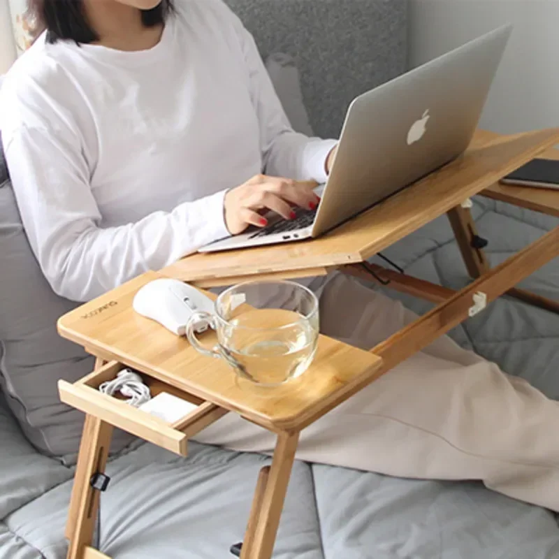 Portable Folding Laptop Desk Bed Accessories Folding Tray Dormitory Bed TableModern Wooden Carving Multi-Functional Workspa
