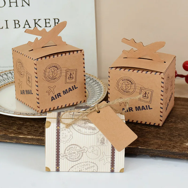 10P Mini Suitcase Candy Boxes with Rope Travel Theme Stamp Decor Kraft Paper Drawable B... - SKU MSCB1140 - UGI Packaging