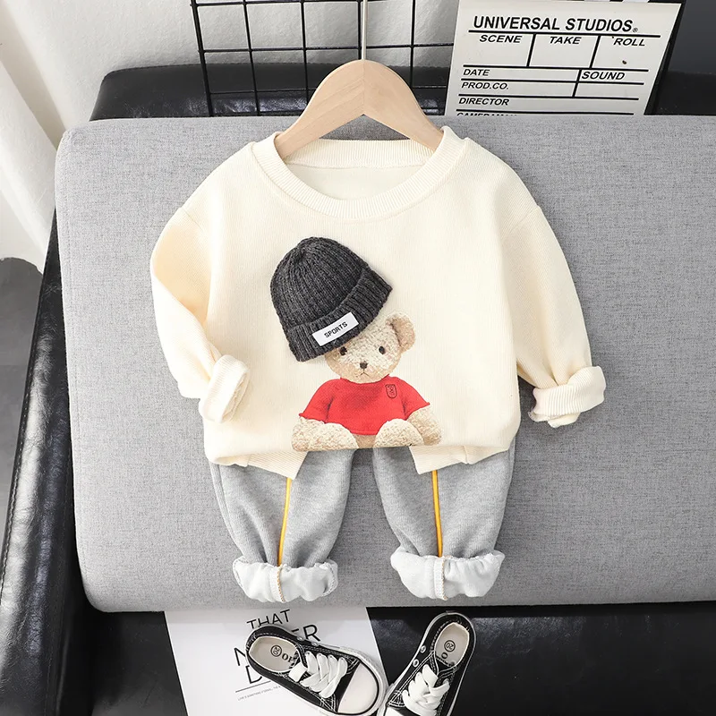 2022 Spring Autumn Children Boy 2PCS Clothing Set Cartoon Bear Cotton Sweatshirts Casual Pants Baby Boy Clothes Kids Sports Suit pajamas for birthday girl