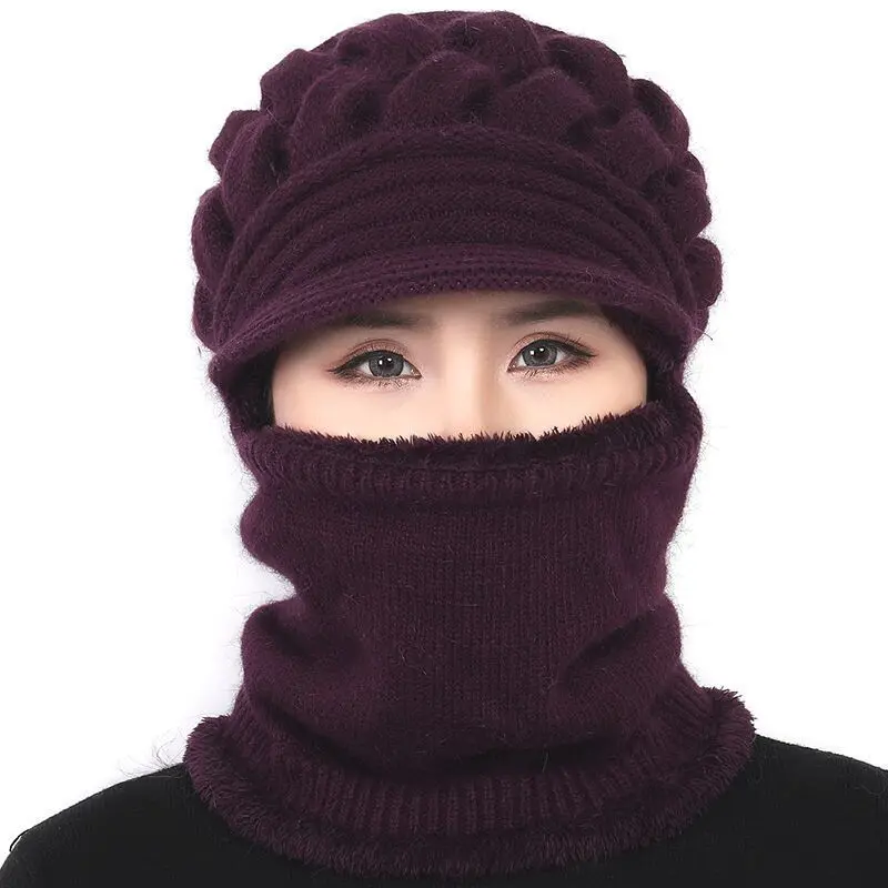 2022 Coral Fleece Winter Hat Beanies Women's Hat Scarf Warm Breathable Wool Knitted Hat For Women Double Layers Protection Caps 5