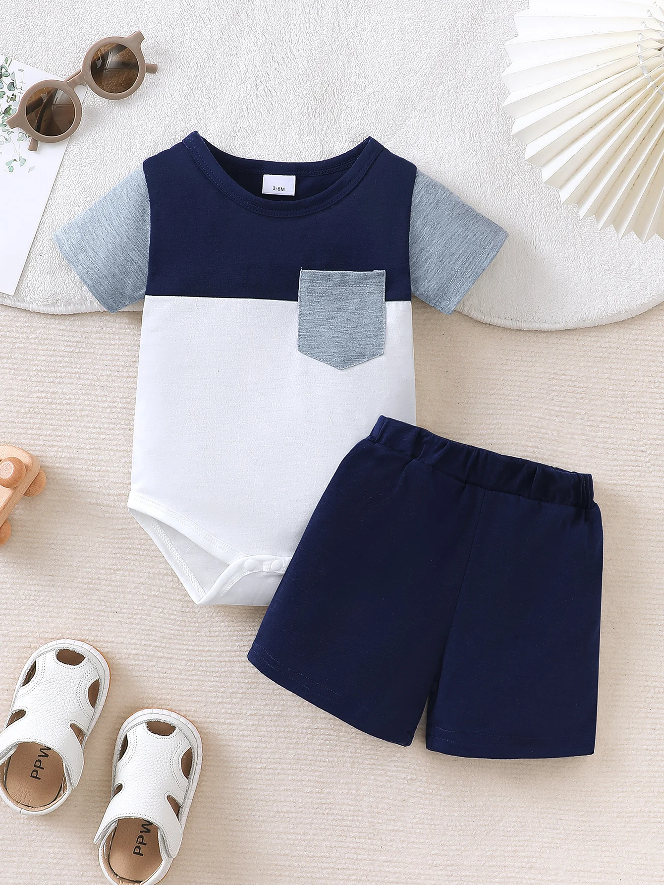 Fashion Baby Boy Outfit Set Short Sleeve Romper +Pocket + Shorts 2Pcs Summer Casual Clothing Set for Infant Toddler Boys 0-18M 1