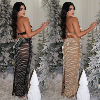 European and American fashion women's clothing, sexy tube top, hot diamond hip dress, two-piece set