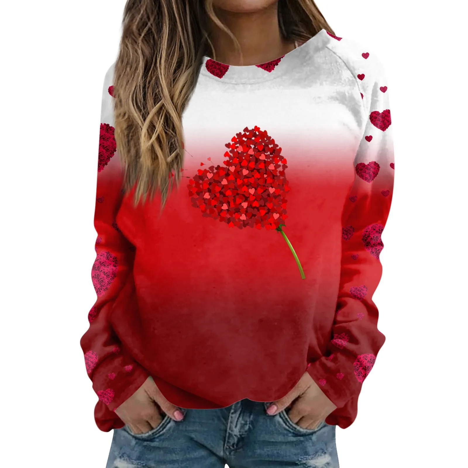 

Women'S Fashion Casual Round Neck Long Sleeve Valentine'S Day Love Printing Raglan Sleeve Sweatshirt Top Y2k Hoodies Women Sweat