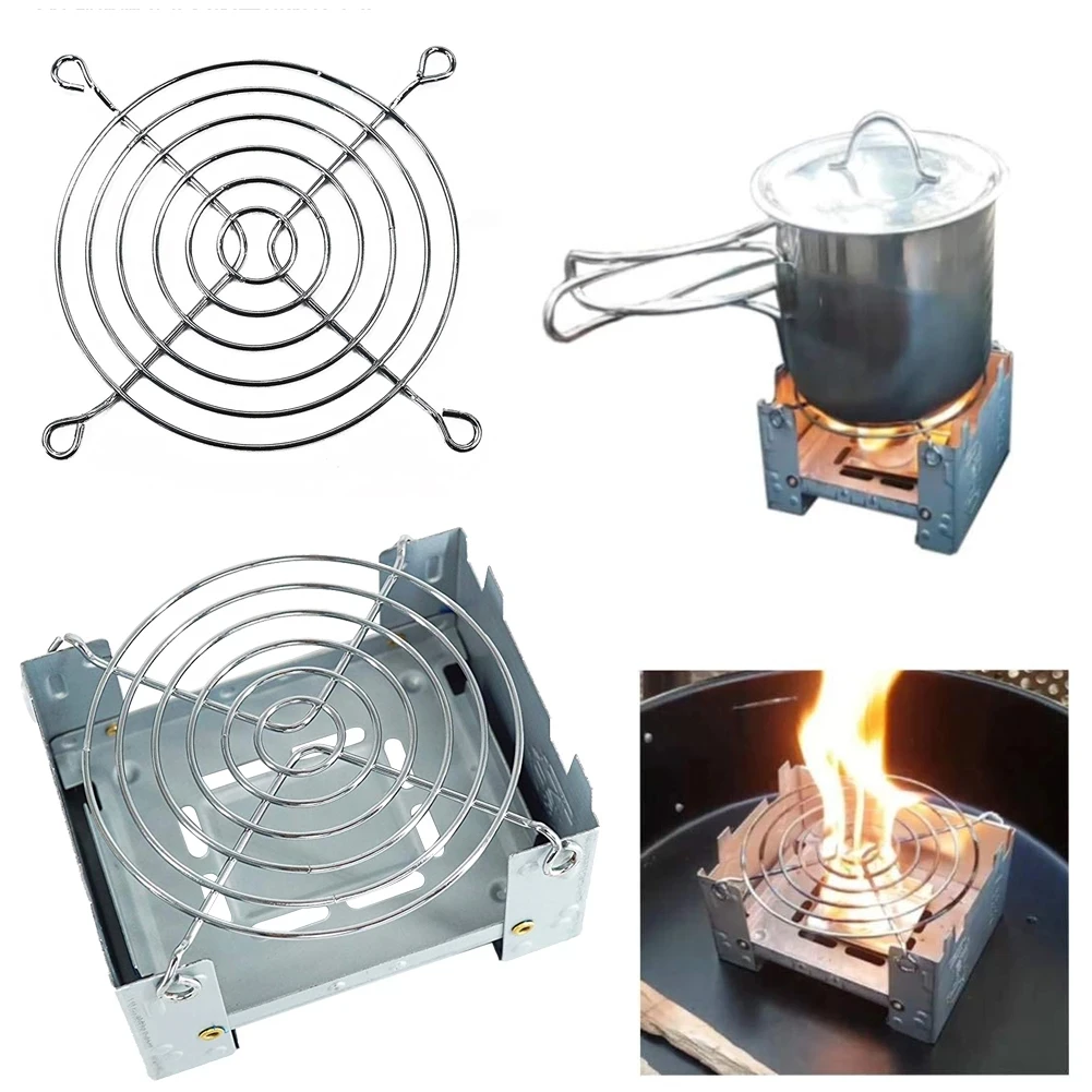 Camping Wood Stove Outdoor Camping Foldable Wax Furnace with Stainless Steel Disc Wire Bracket Picnic Equipment BBQ Wax Stove