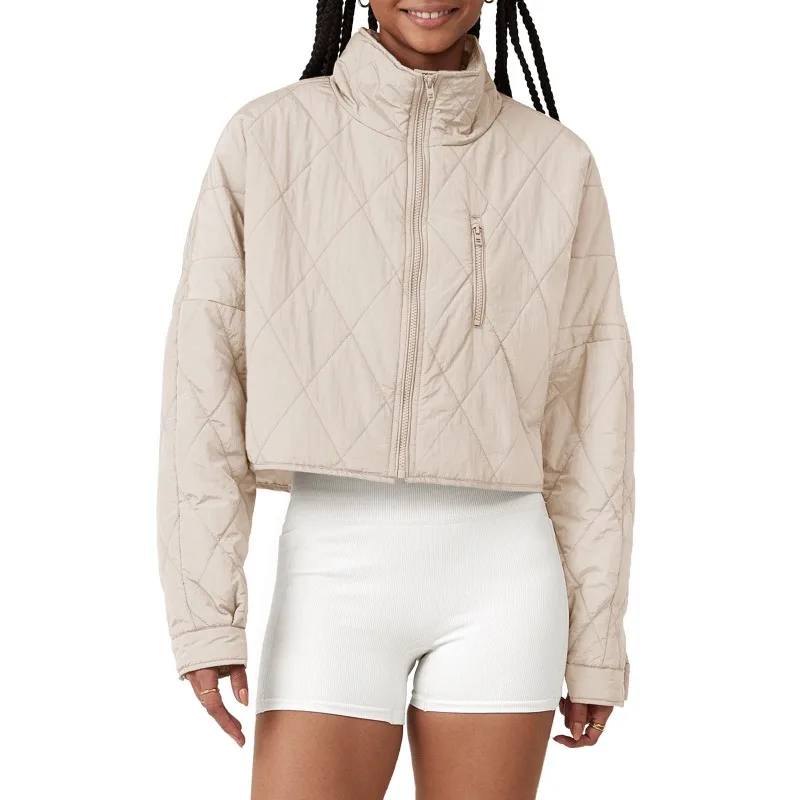 

Женский кардиган на молнии, однотонная короткая парка с длинным рукавом и воротником-стойкой, Осень-зима 2023