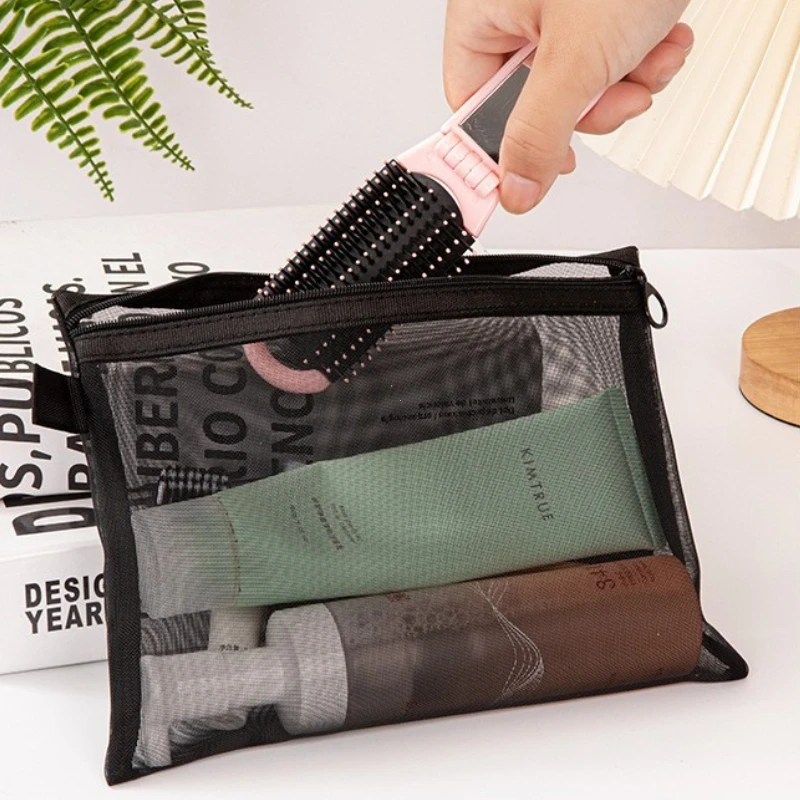 Large Capacity Mesh Cosmetic Bag Square Bag Pencil Cases Makeup Bags Organizer Case Wash Pouch Storage Toiletry Bag Outdoor